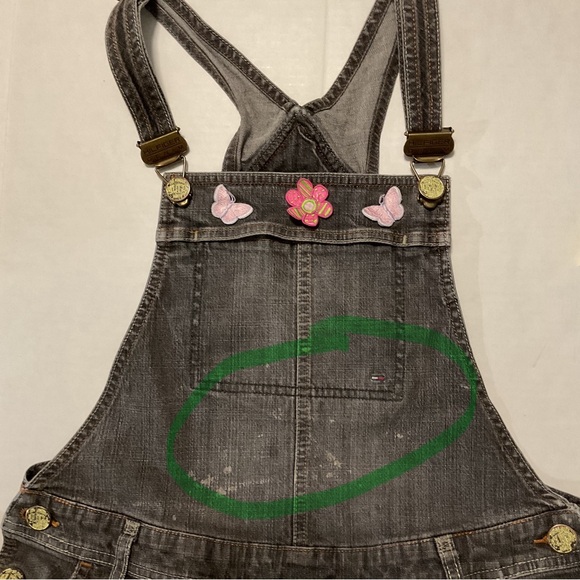 Tommy Hilfiger Black Denim Overalls with Floral and Butterfly Patches Detail - Picture 7 of 12